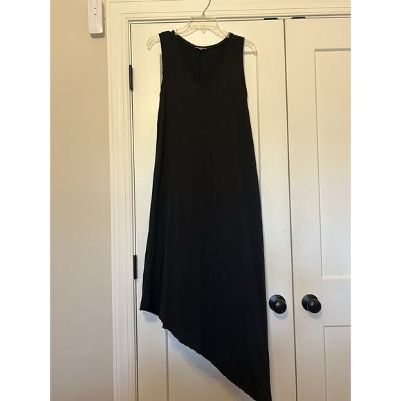 Lilla P Sz Medium Black Tank Dress Cotton Asymmetrical Maxi Side Slit Laganlook - Picture 3 of 12